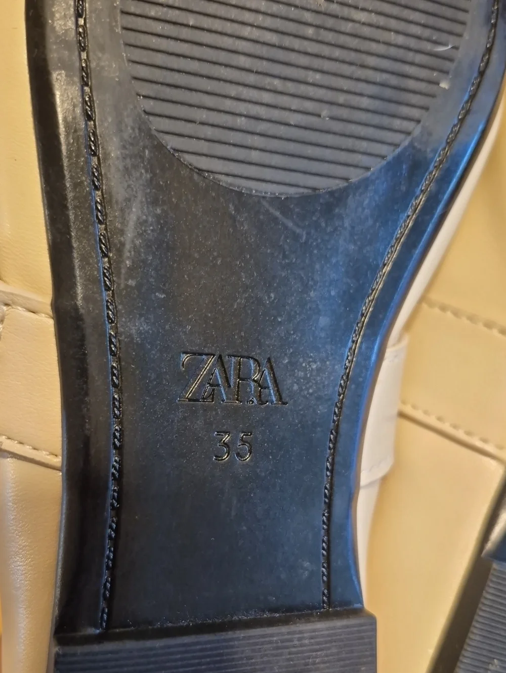 Zara Beige Round Tip Mary Jane Ballet Flats Metallic Silver Grommets